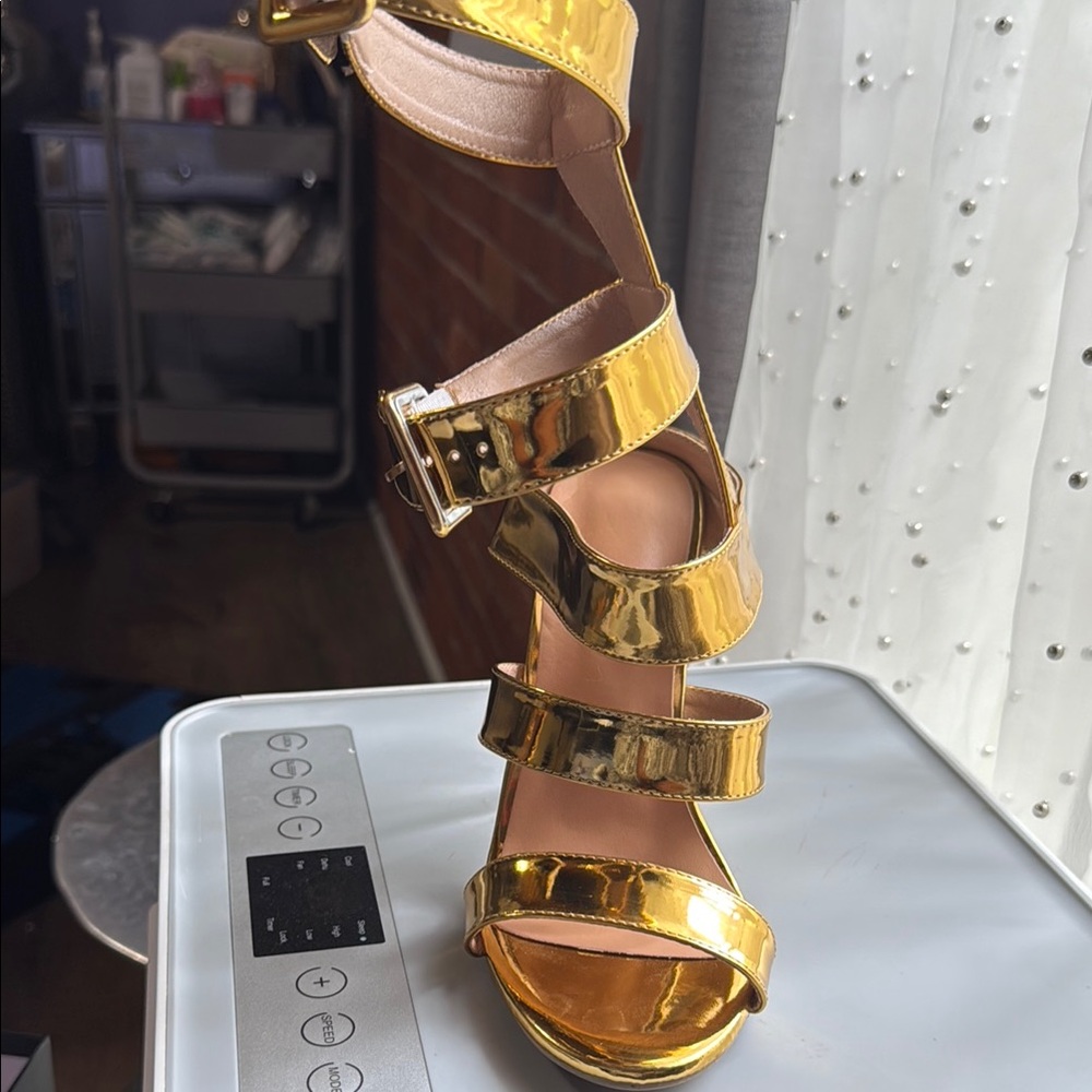 Gold Strappy Women's Heels